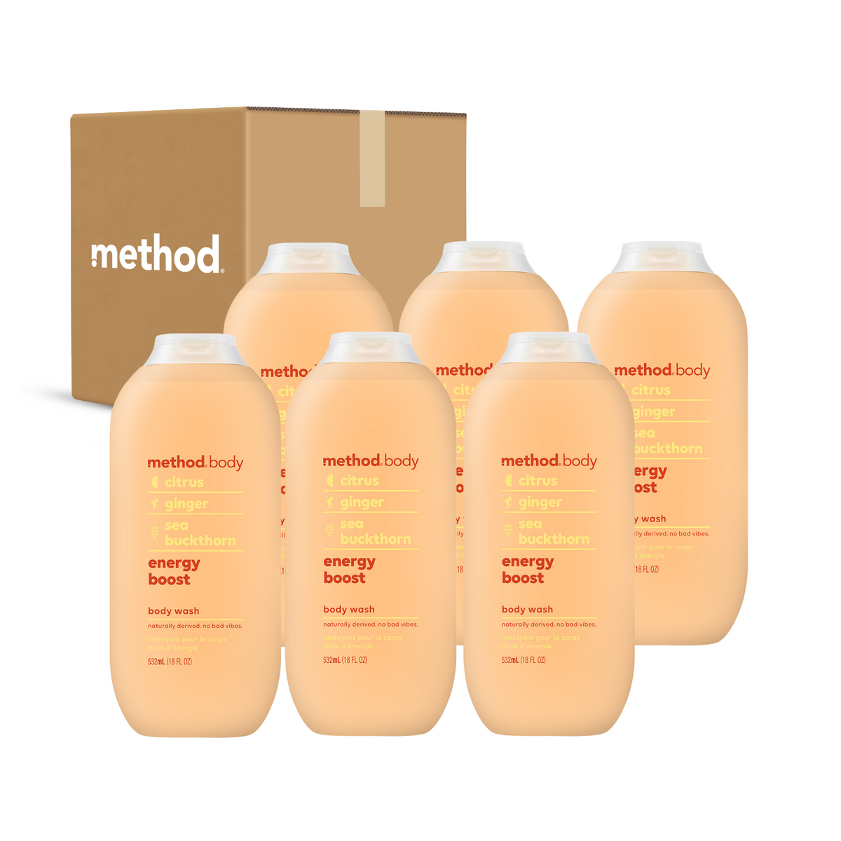 (carton of 6) body wash 532ml - energy boost – method home singapore
