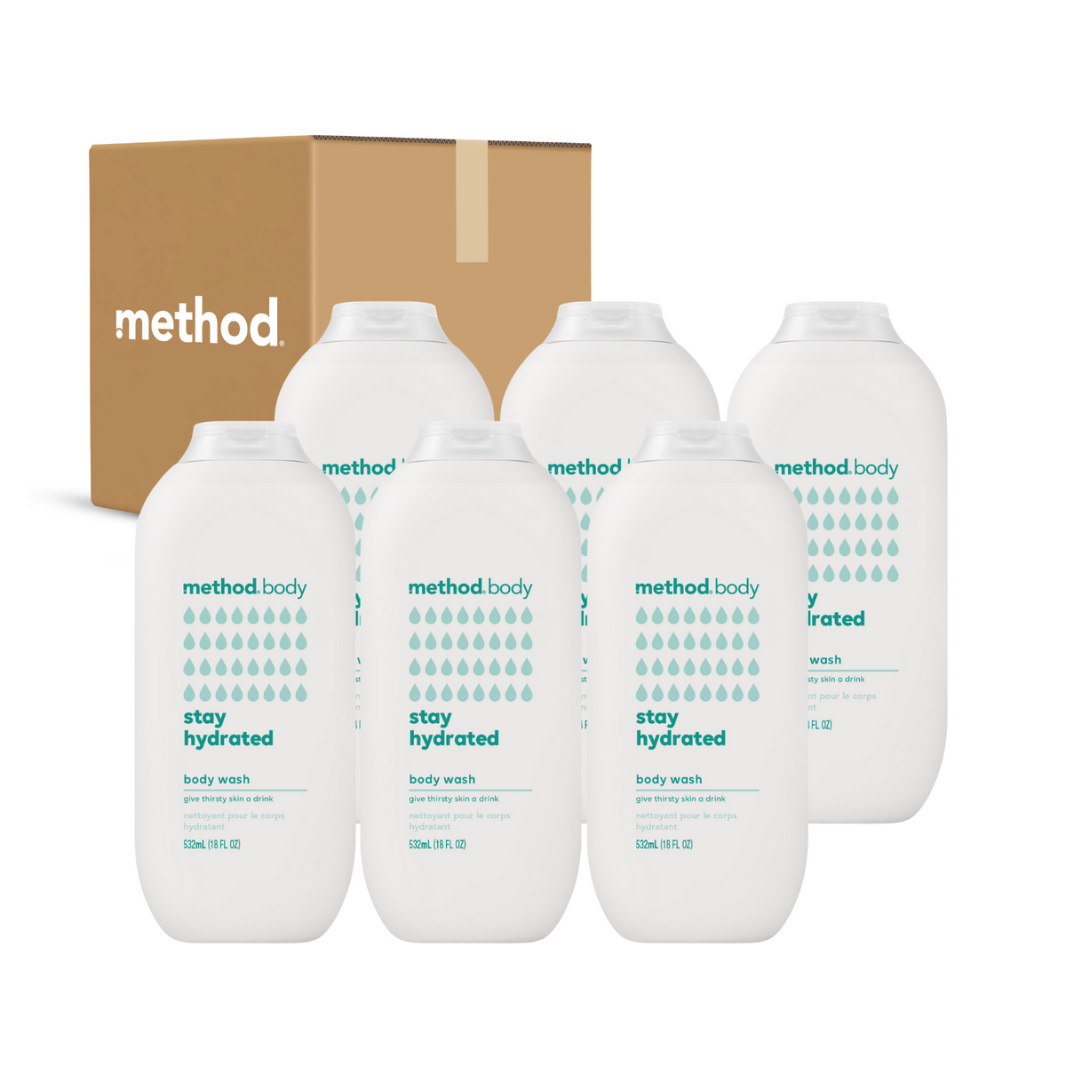 (carton of 6) body wash 532ml - stay hydrated – method home singapore