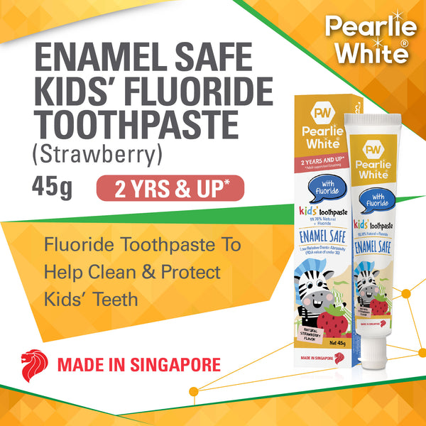 Pearlie White Enamel Safe Kids’ Fluoride Toothpaste (Strawberry) 45g