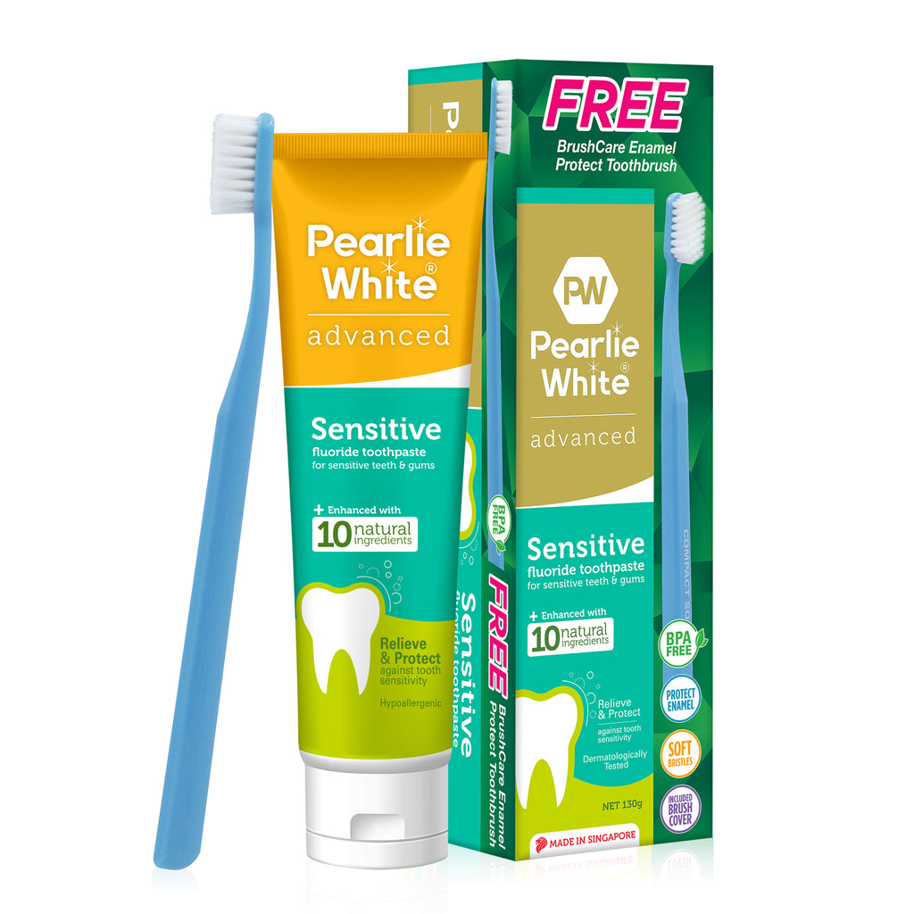 Pearlie White Advanced Sensitive Toothpaste 130g + Adult Enamel Protect Toothbrush Bundle