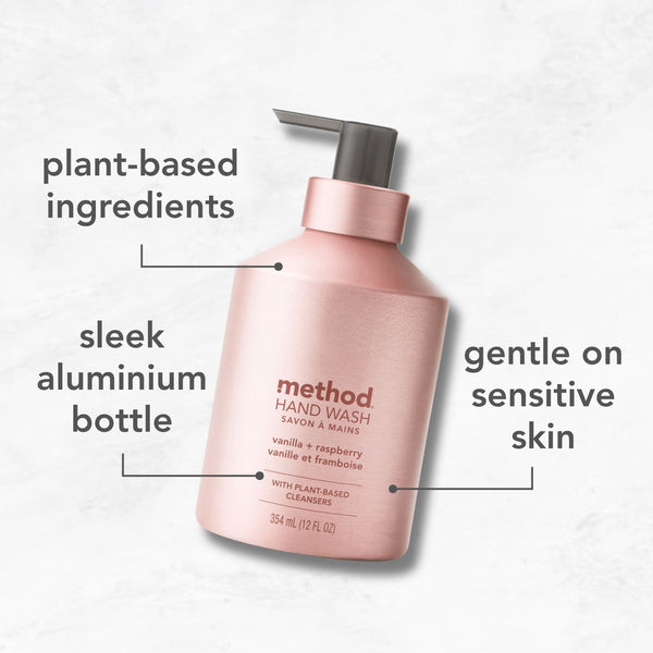 (carton of 3) aluminium gel hand wash - vanilla + raspberry 354ml