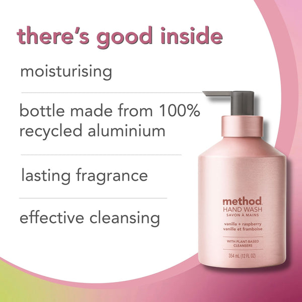 (carton of 3) aluminium gel hand wash - vanilla + raspberry 354ml
