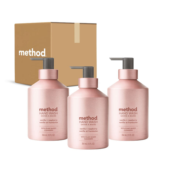 (carton of 3) aluminium gel hand wash - vanilla + raspberry 354ml