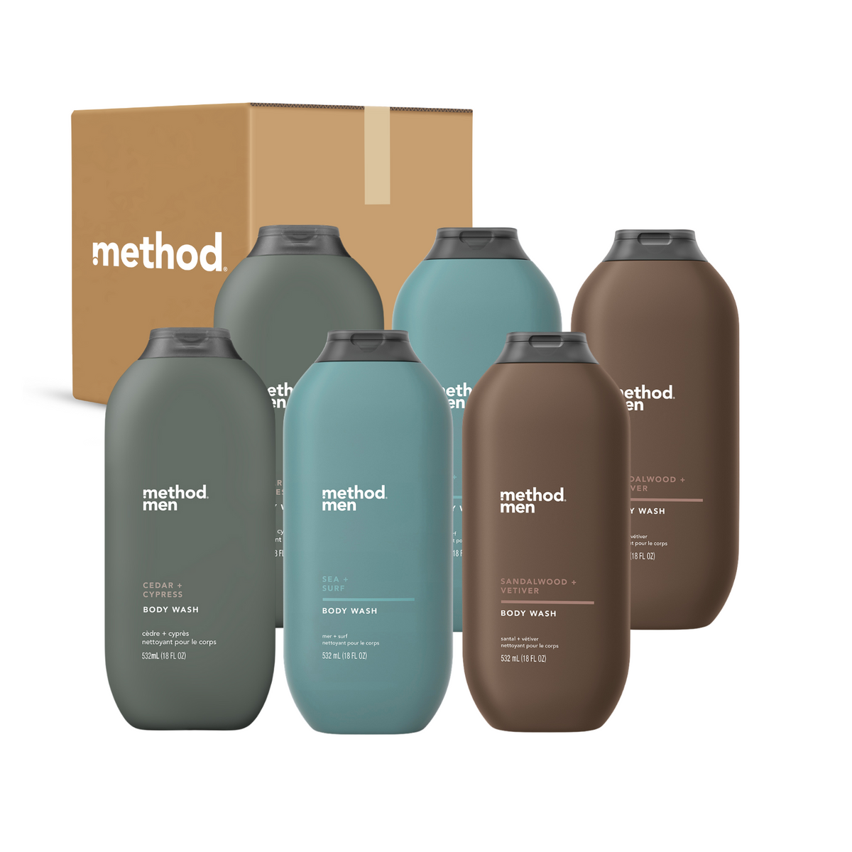 (carton of 6) men body wash 532ml assorted | method home singapore
